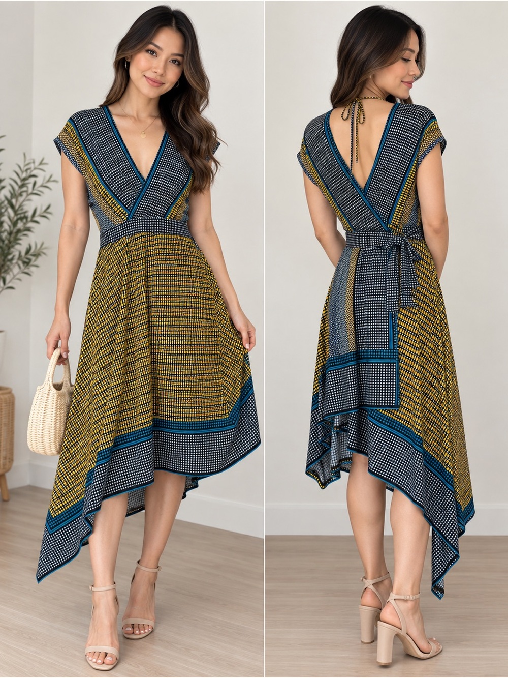 Geometric Print Wrap Dress